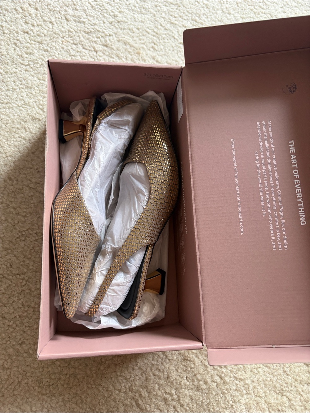 Franco Sarto Gold Textured Pointed-Toe Slingback Heels